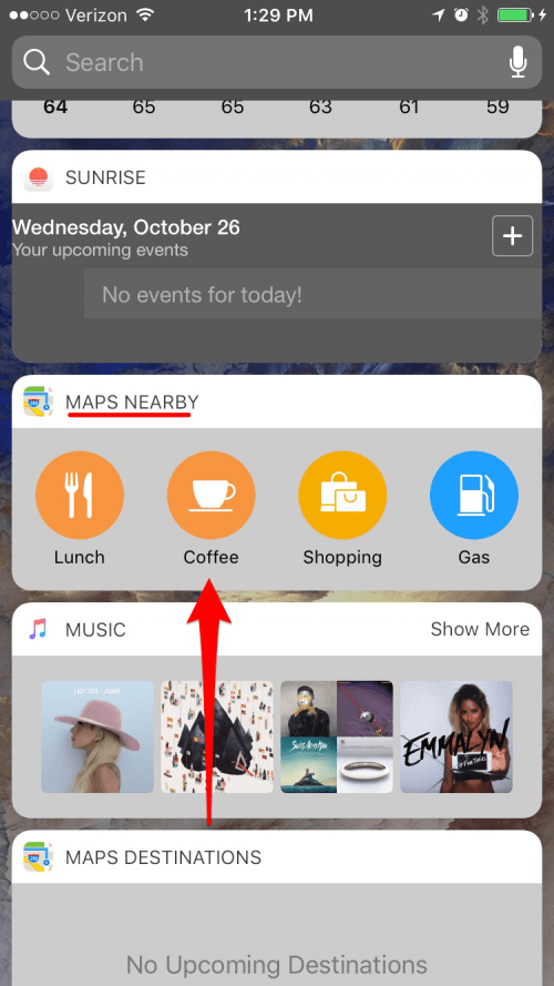 IOS 10 में विजेट स्क्रीन से आस-पास के मानचित्र स्थान कैसे खोजें