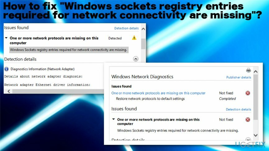 " 네트워크 연결에 필요한 Windows 소켓 레지스트리 항목이 없습니다" 오류