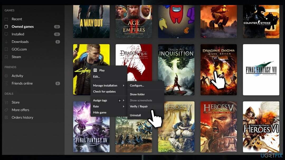 Riparare l'installazione su GOG