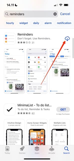 Atkārtoti lejupielādējiet iOS lietotnes ekrānuzņēmumu