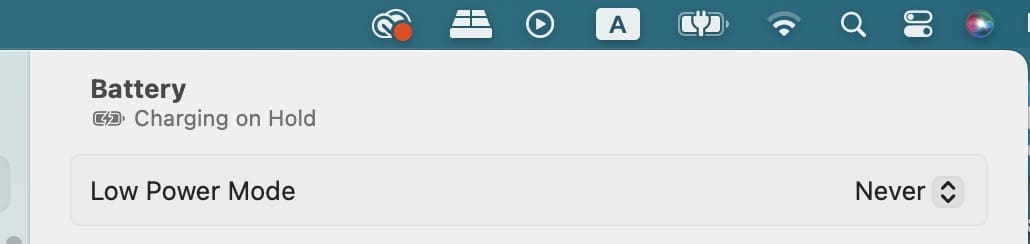 Capture d'écran de l'icône de la batterie Mac