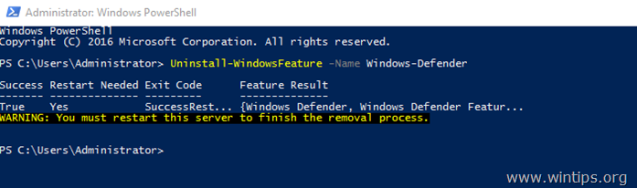 poista Windows Defense Server 2016 - powershell