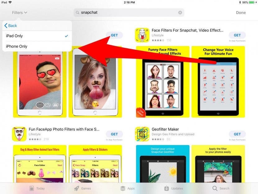 snapchat sur ipad