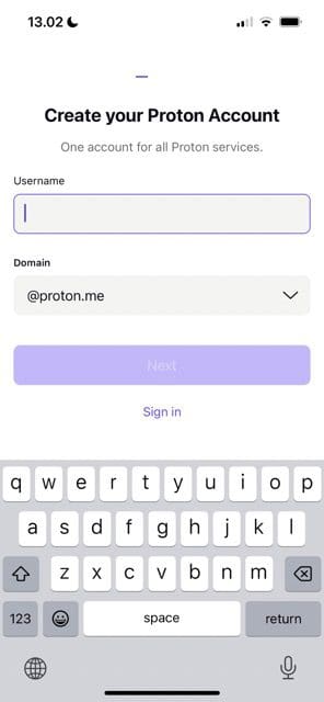 Screenshot die laat zien hoe je een account aanmaakt op ProtonMail