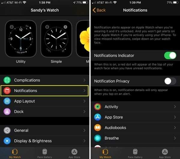 Az Apple Watch értesítési beállításai