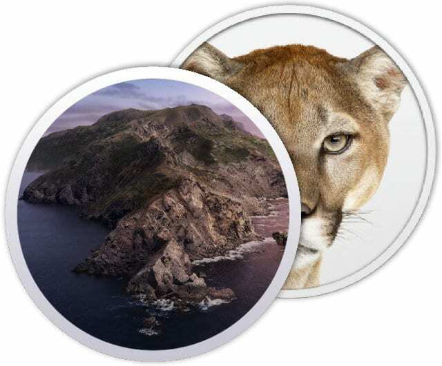 macOS Catalina და OS X Mountain Lion ლოგოები