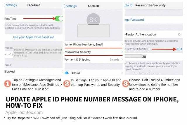 Aktualizujte správu o telefónnom čísle Apple ID v časti Nastavenia, Ako opraviť
