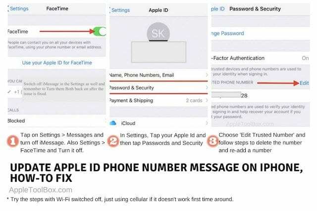 قم بتحديث رسالة رقم هاتف Apple ID في الإعدادات ، How-To Fix