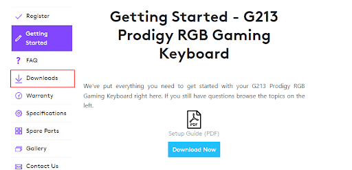 انقر فوق Download Logitech G213 keyboard