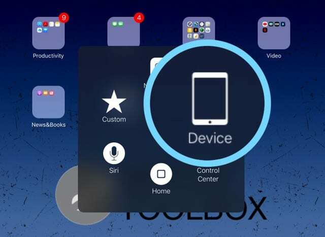 Geräteoption im iOS-Menü mit assistivetouch auf dem Bildschirm