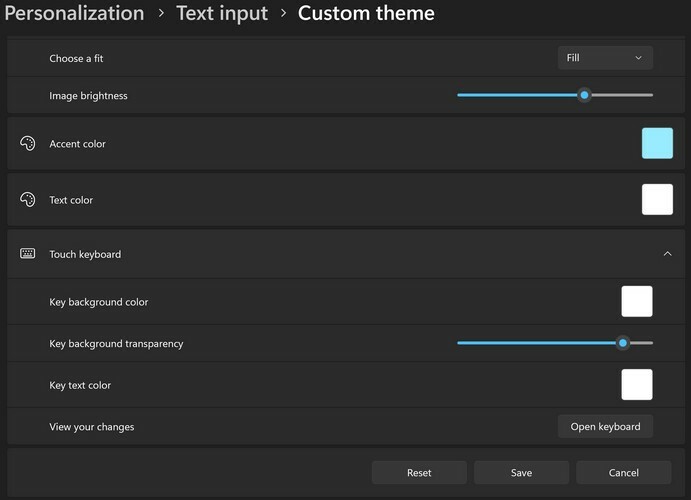 Mai multe opțiuni de temă personalizată tastatură pe ecran Windows 11