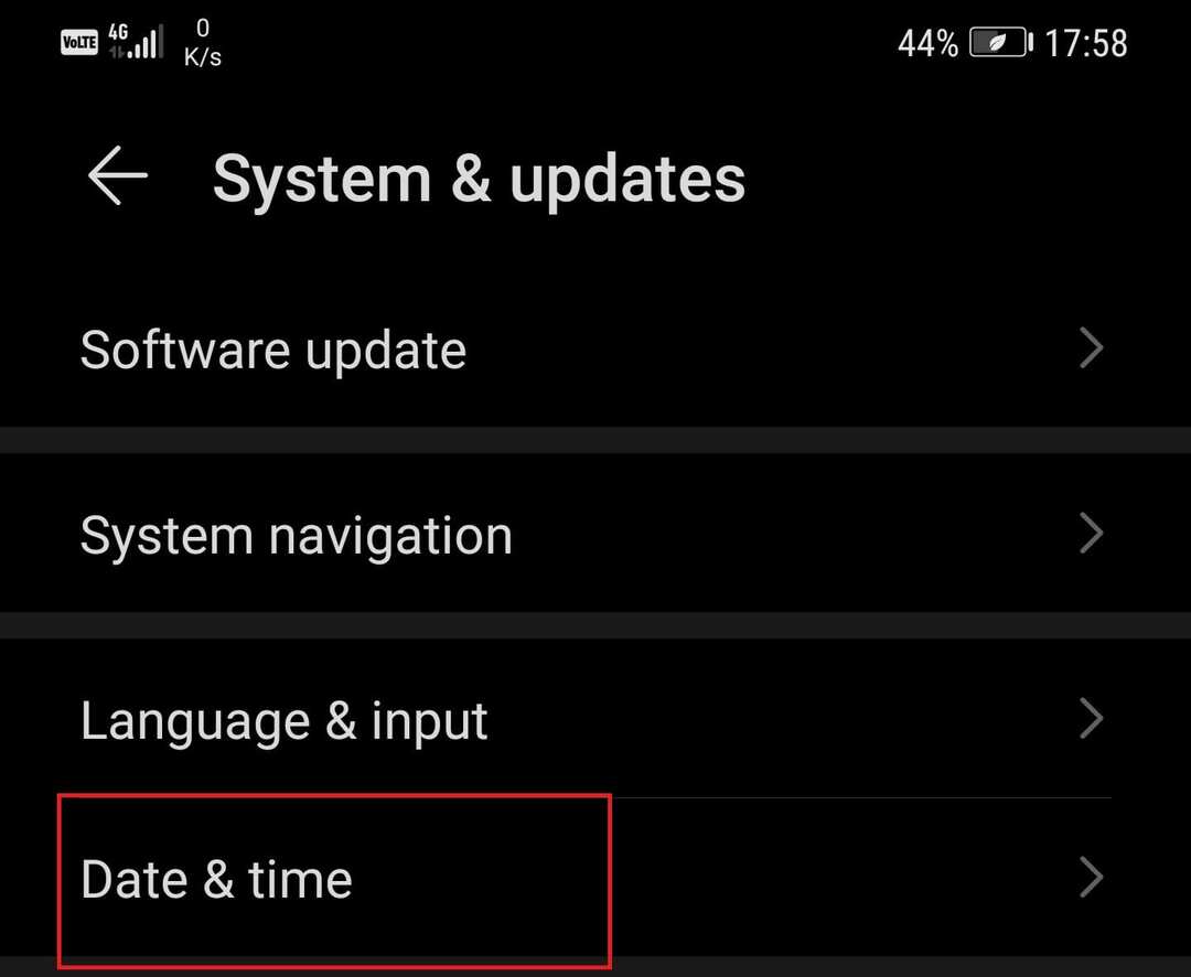 data e hora configurações do Android