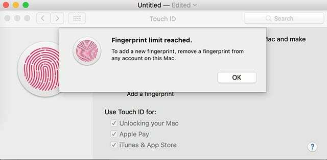 Dosiahnutý limit odtlačkov prstov macOS