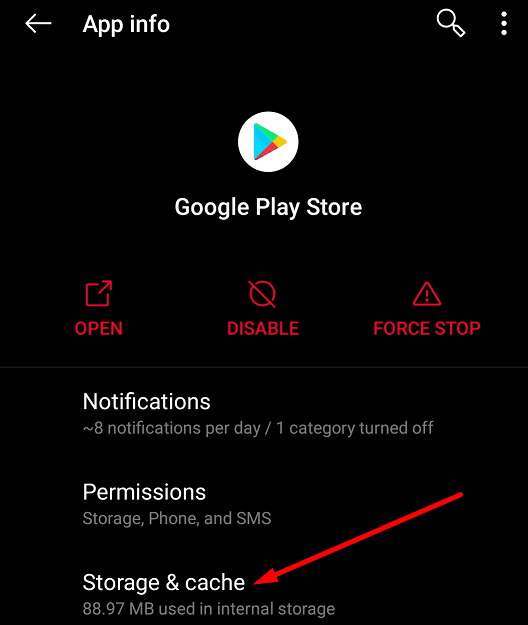 oneplus google play store تخزين وذاكرة تخزين مؤقت