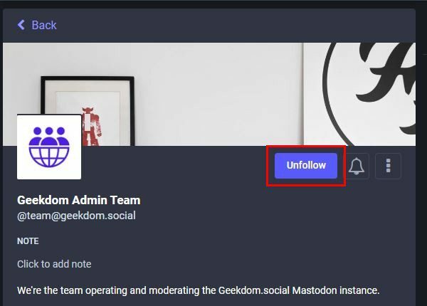 إلغاء متابعة مستخدم Mastodon