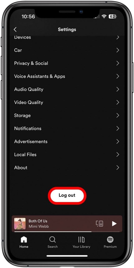πατήστε αποσύνδεση Το spotify δεν λειτουργεί στο iPhone