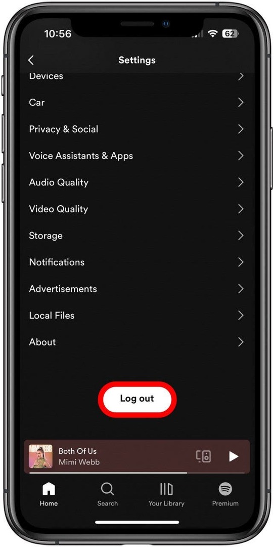 टैप लॉग आउट करें Spotify iPhone पर काम नहीं कर रहा है