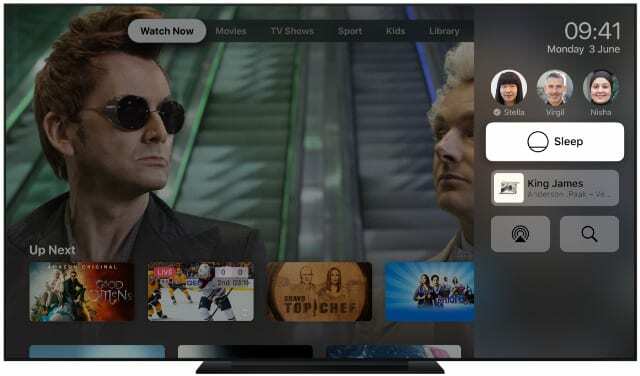 Centro di controllo Apple TV con pulsante Sleep