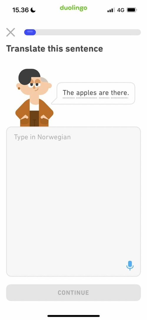 Skærmbillede, der viser en fejlanmeldelse i Duolingo