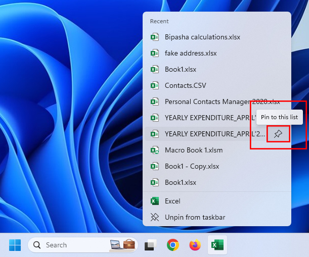 Der Befehl „An diese Liste anheften“ in der Windows 11-Taskleiste