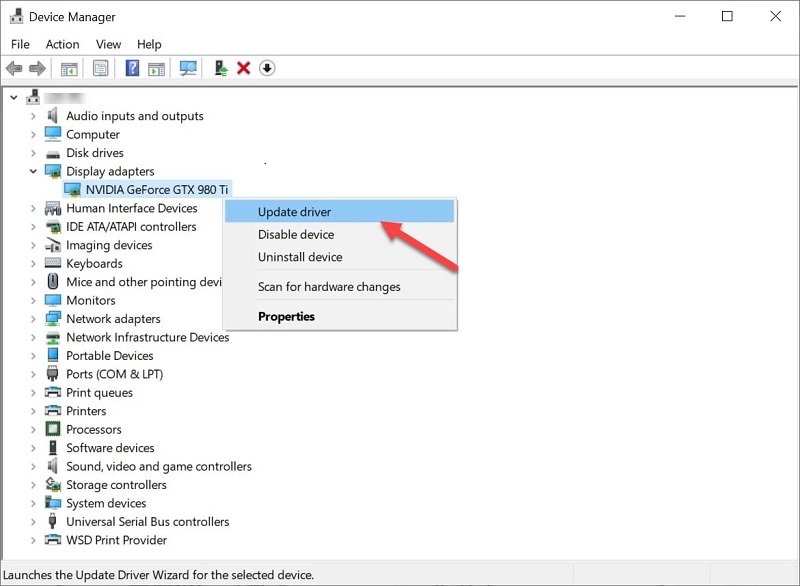 Selecione Atualizar driver para dispositivo HDMI