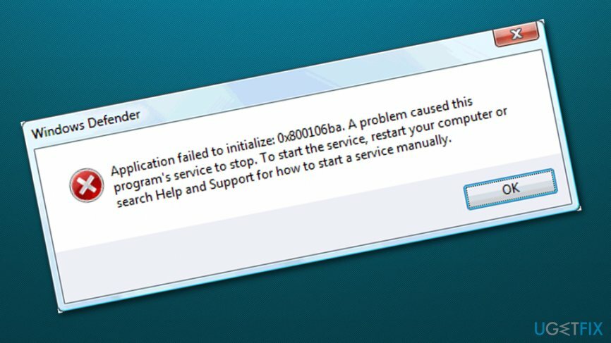 Windows Defender შეცდომის კოდის სურათი 0x800106ba