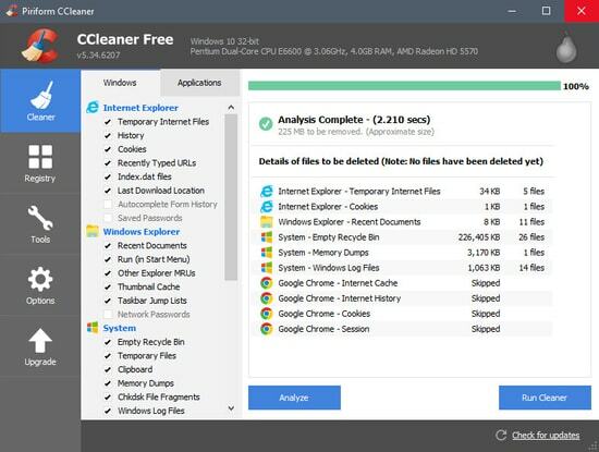 Piriform CCleaner - програма для очищення ПК для Windows
