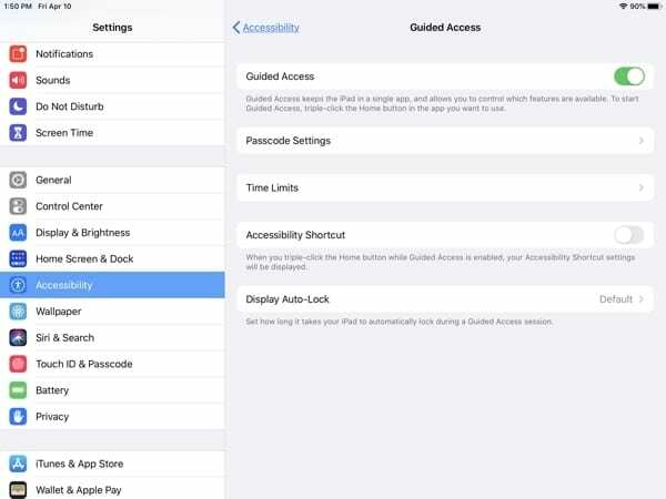 Accesso guidato per l'accessibilità dell'iPad