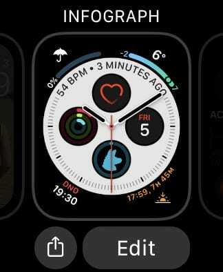 Apple Watchi näo muutmise menüü.