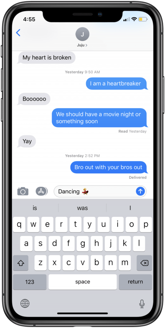 استخدام الرموز التعبيرية والنصوص على iPhone