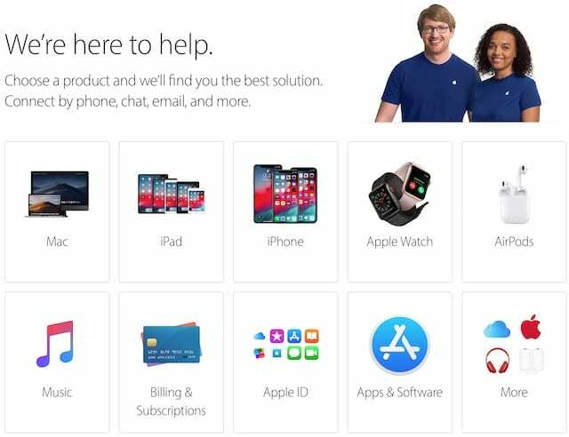 หน้าเว็บรับการสนับสนุนของ Apple