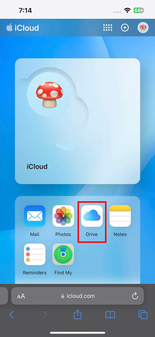 iCloud sākuma ekrāns