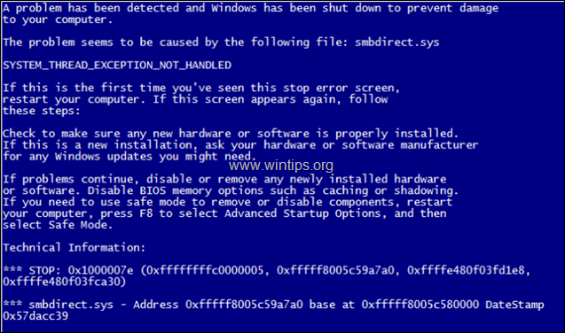 BSOD 0x1000007e SİSTEM İPLİK İSTİSNASINI DÜZELTME SMBDIRECT.SYS'nin neden olduğu İŞLENMEDİ 