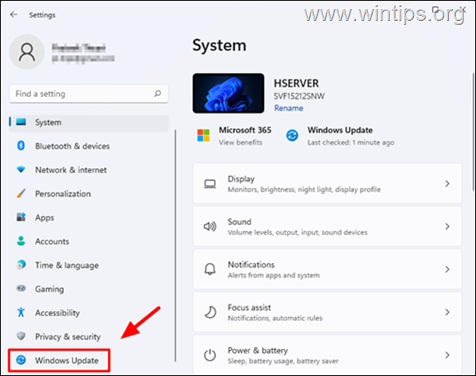 Pristabdykite „Windows Update“.