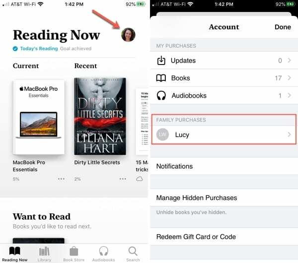 Apple Books ऐप iPhone में पारिवारिक खरीदारी