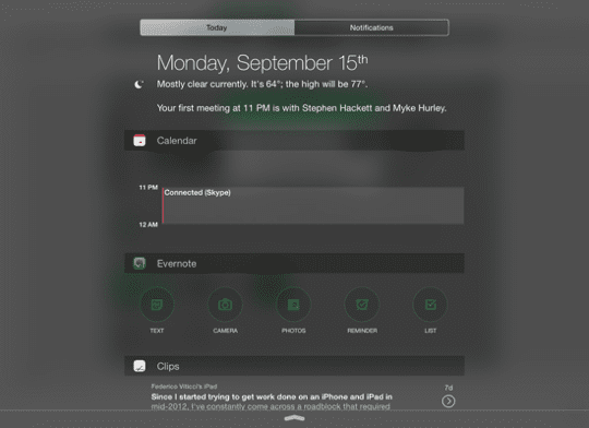 Widget notifikačního centra iOS – Evernote