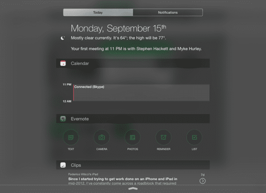 Widget centra upozornení iOS – Evernote