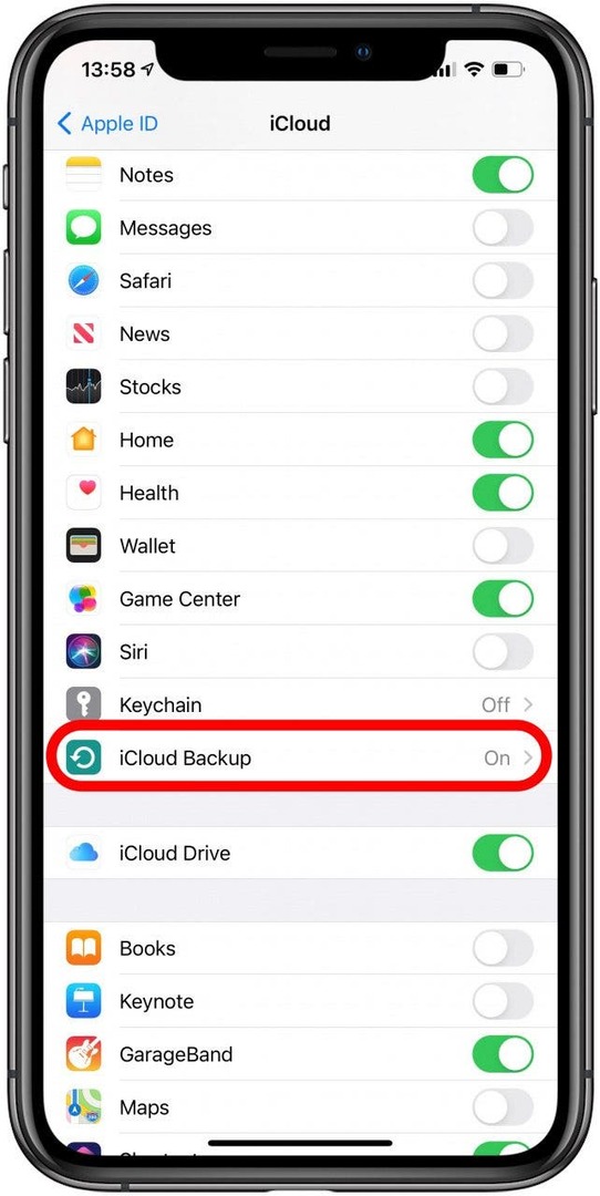 Stuknij kopię zapasową iCloud, aby wykonać kopię zapasową iPhone'a