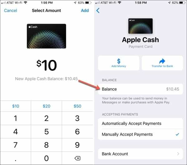 Legg til penger Apple Cash iPhone