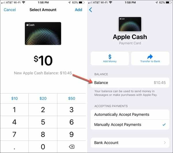 إضافة أموال Apple Cash iPhone