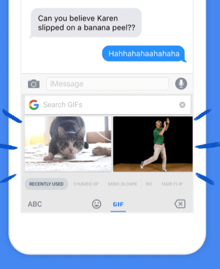 Ieškokite ir siųskite GIF „iPhone“ skirtoje „Gboard“.