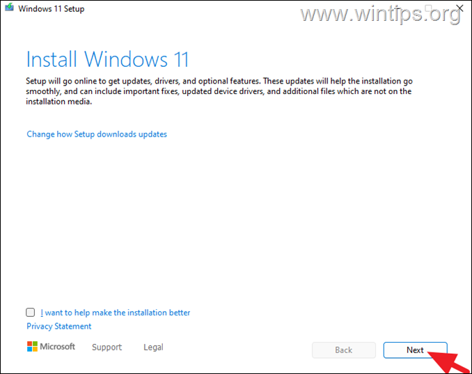 Надстройка на място Windows 11