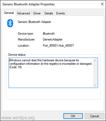 FIX: Dispozitivul adaptor Bluetooth nu poate porni codul 19