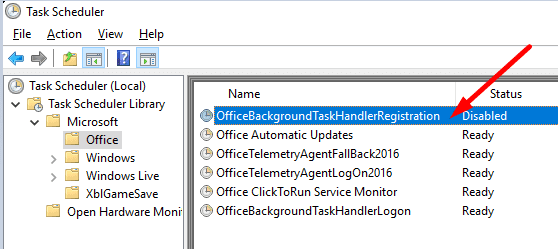 „OfficeBackgroundTaskHandler“ registracija