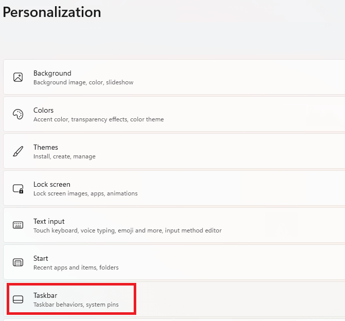 Personalisierungs-Taskleiste in Windows 11