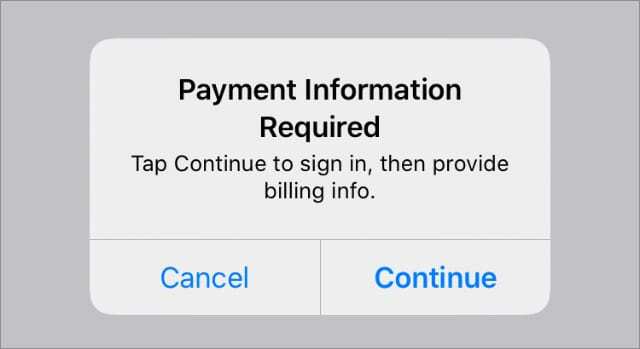 Opozorilo o zahtevanih plačilnih podatkih na iPhonu