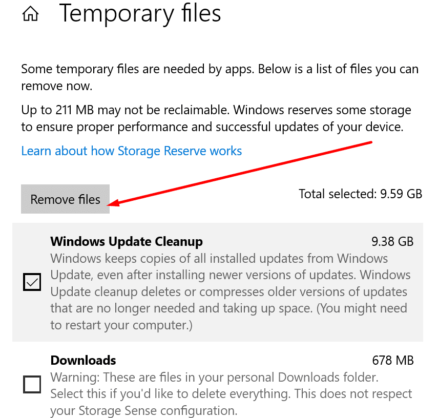 rimuovere i file temporanei Windows 10