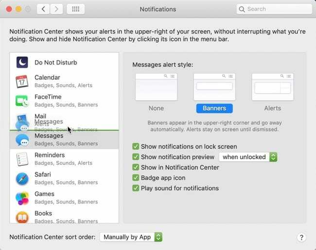 Trier les applications manuellement Centre de notifications Mac