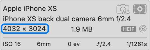 iPhone XS Детайли за снимки, показващи 4032x3024 пиксела