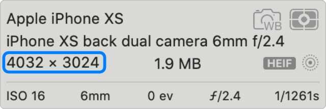 Λεπτομέρειες φωτογραφίας iPhone XS που δείχνουν 4032x3024 pixel